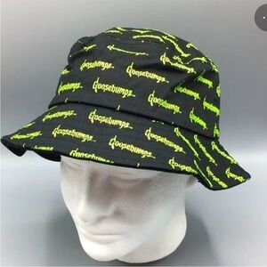 New Scholastic Goosebumps Logo Bucket Hat Black & Neon Green Lettering